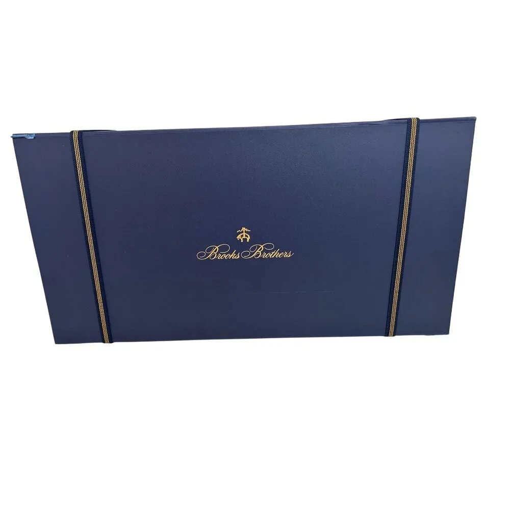 Brooks Brothers Navy Blue Large Gift Box Tissue Paper Logo Sticker Elastic Cords